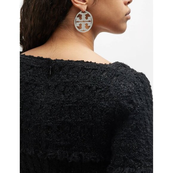 Tory Burch Miller Statement Logo Hoop Earrings Silver OS - Picture 8 of 9